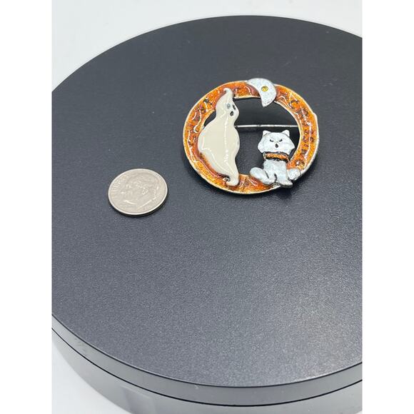 TC Ghost Crossing Halloween Spooky Ghost Cat Orange Brooch - Picture 2 of 7